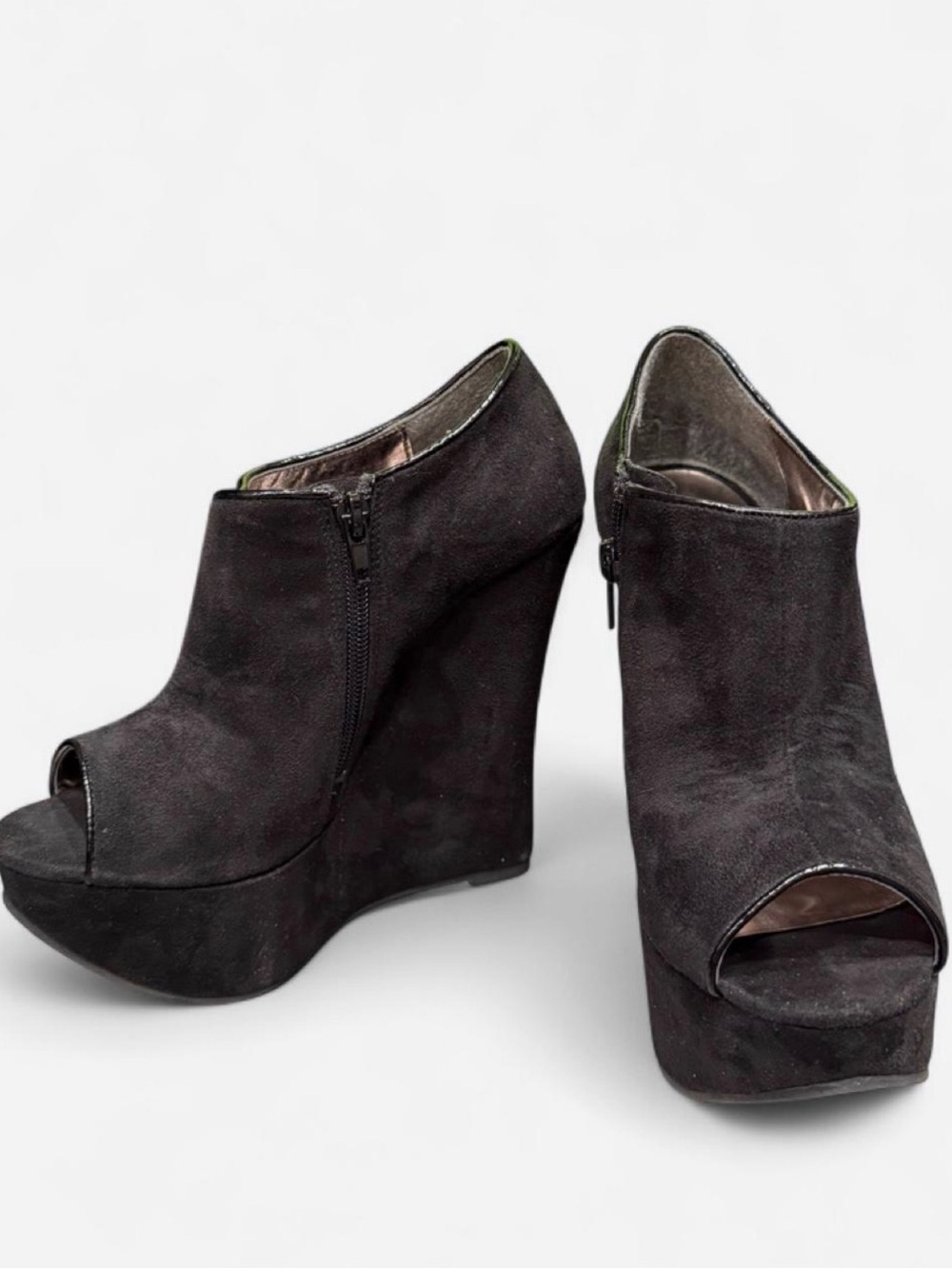 Black Peep-Toe Wedge Platform Booties